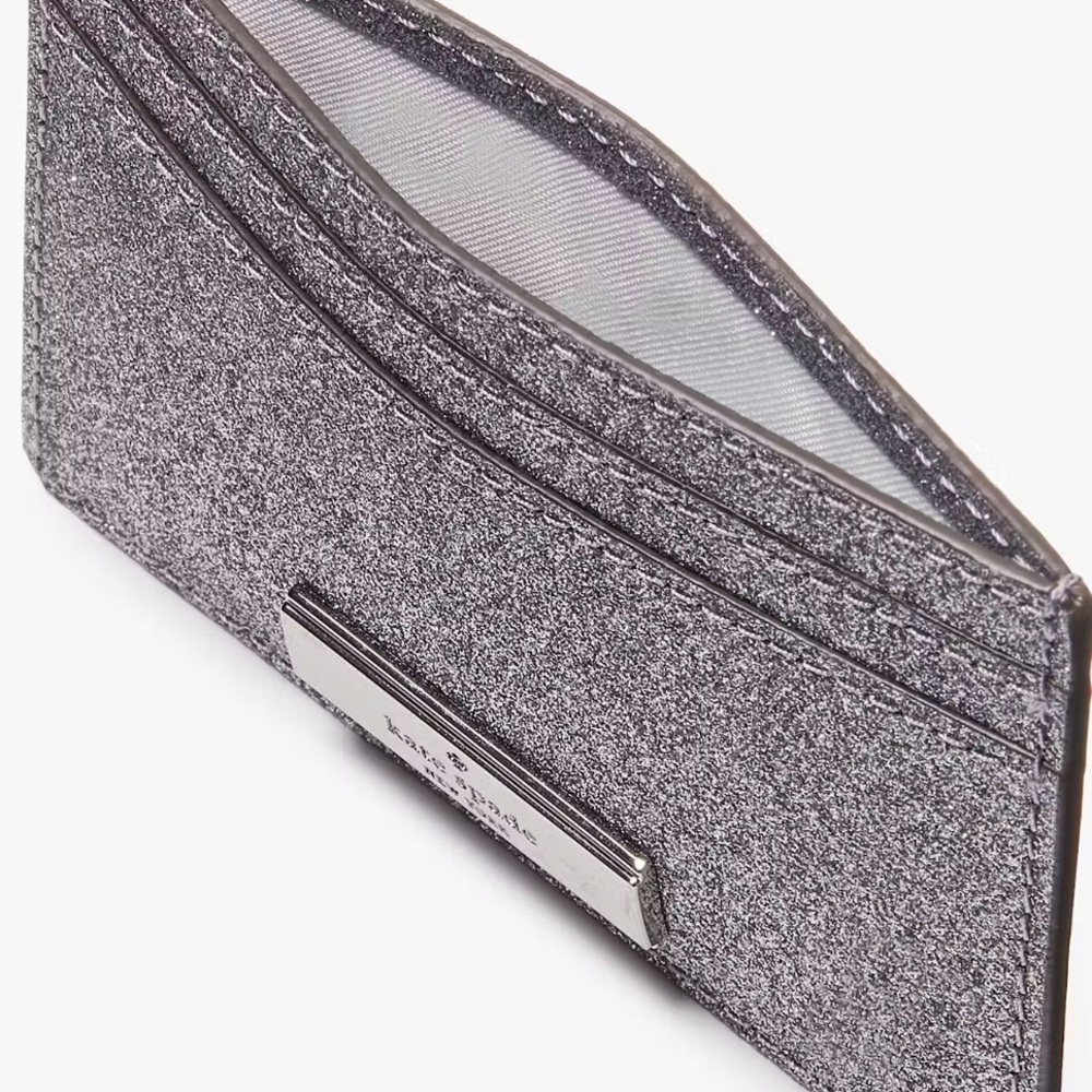 NWT Kate Spade Kenzie Boxed Glitter Small Card Holder in Silver Candied Flower - Picture 3 of 13
